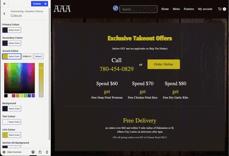 showing the live update functionality of the theme