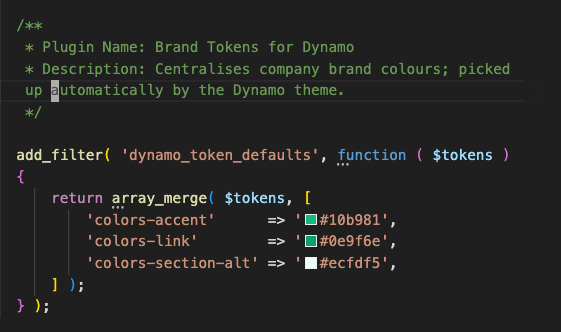 use filters built into the theme to extend the default settings