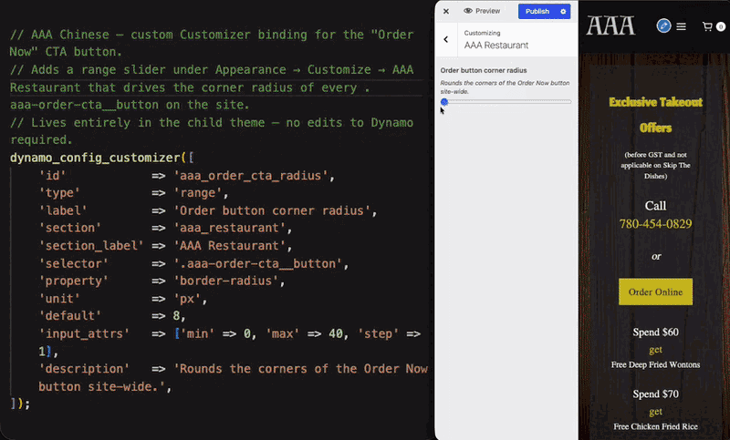 use dynamo_extend_customizer api to add settings to the customizer